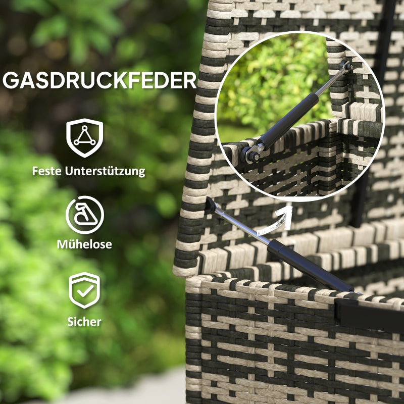 Rattan Storage Box, 350L 2-Level Weatherproof, Mixed Grey