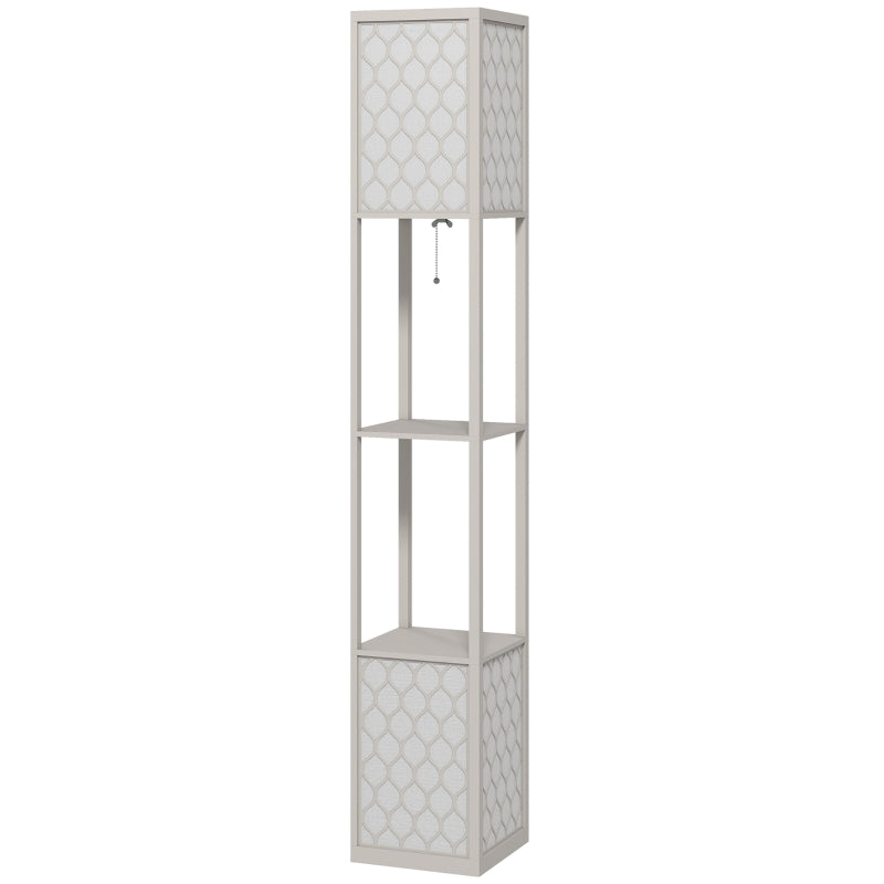 Floor Lamp, Modern Design with 2 Shelves, Pull Chain Switch, Light Grey