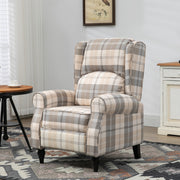Wingback Recliner Armchair with Footrest, Rubber Wood Legs, Khaki