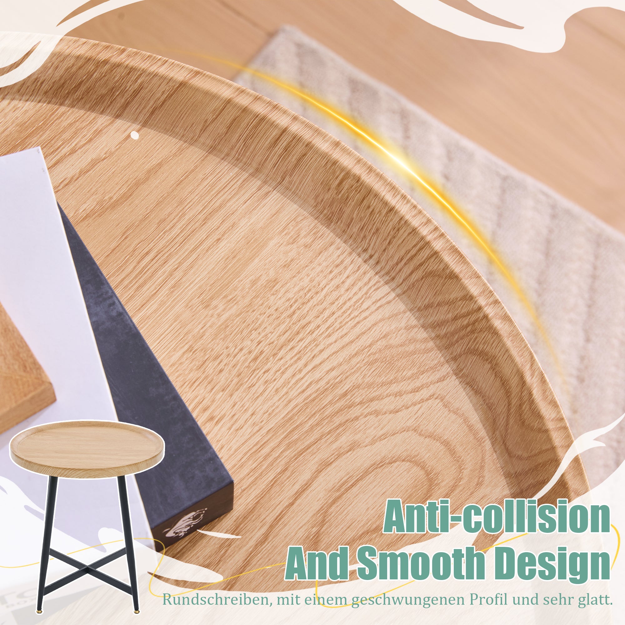 Round Side Table Modern Minimalist Compact - Wood/Metal Frame