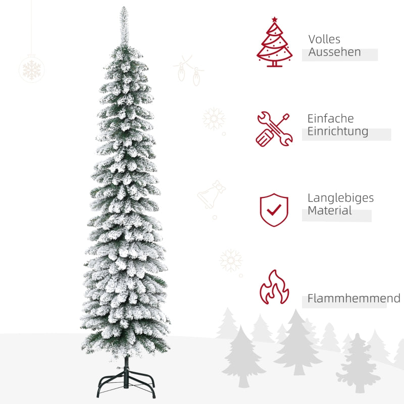 Artificial Christmas Tree, Slim Snow-Covered Fireproof, Green/White