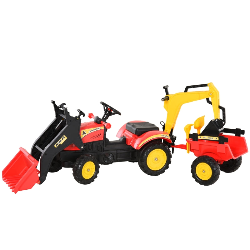 Pedal Tractor with Trailer, Front Loader, Adjustable Shovel, Red