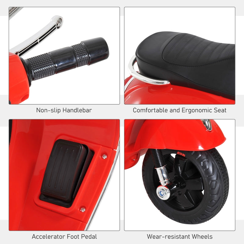 Kids Ride On Motorcycle, 6V with LED Lights - Red