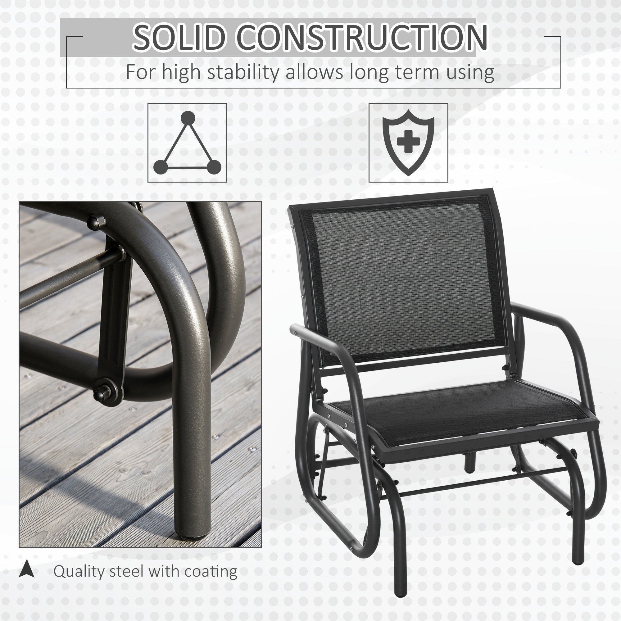 Outdoor Garden Glider Chair Single Armchair Swing Seater Mesh Fabric Dark Grey