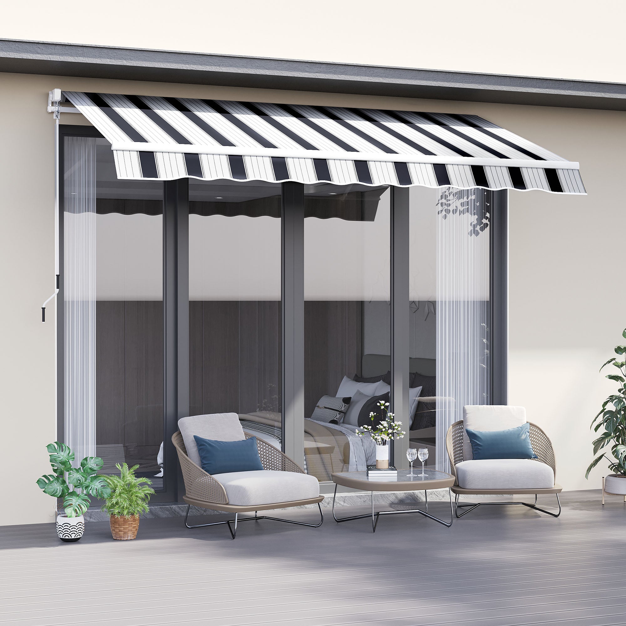 Manual Retractable Awning 2.5x2m Dark Blue/White Stripes