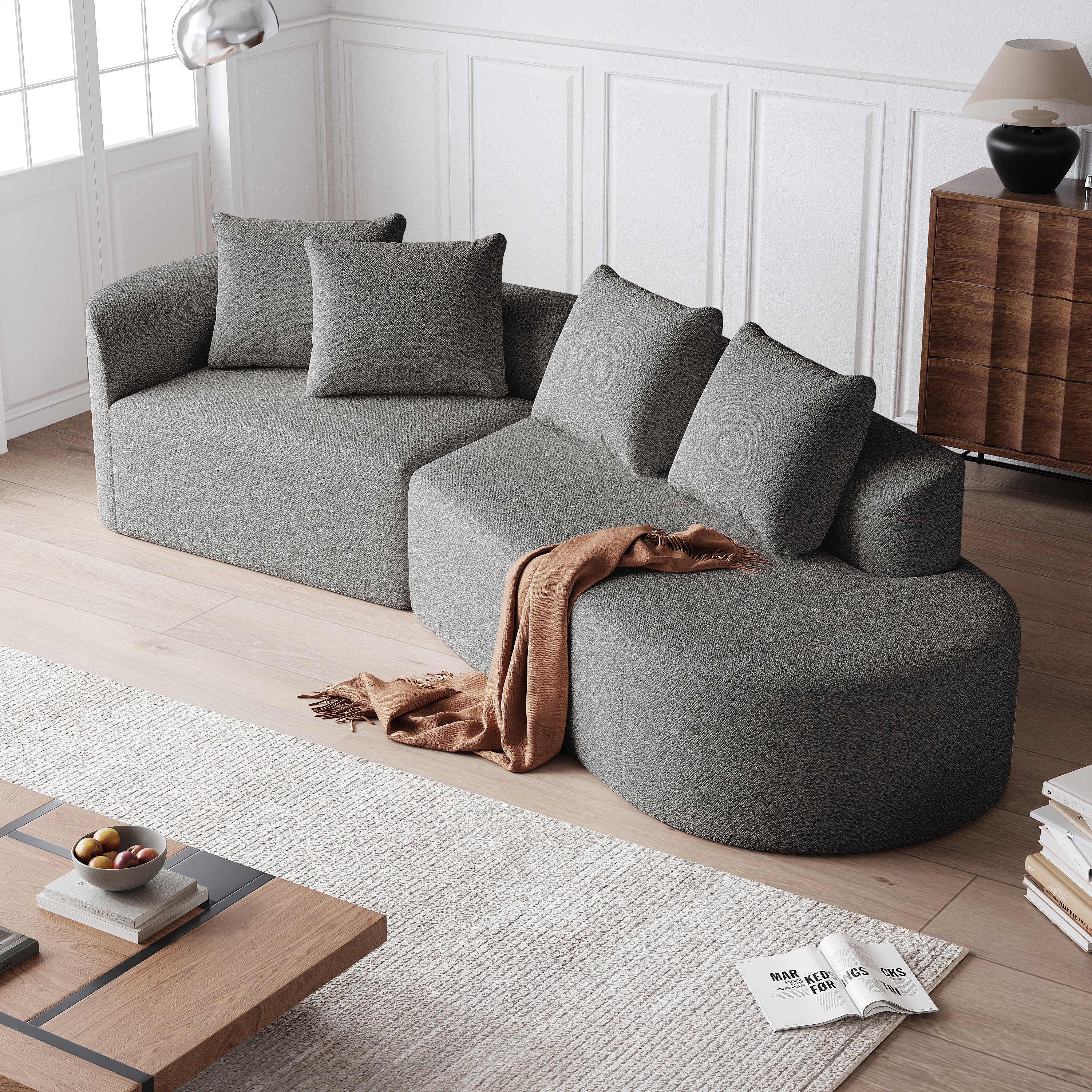 Chenille Sofa, Modern Upholstered Oversized Corner 4-Seater, freely combinable