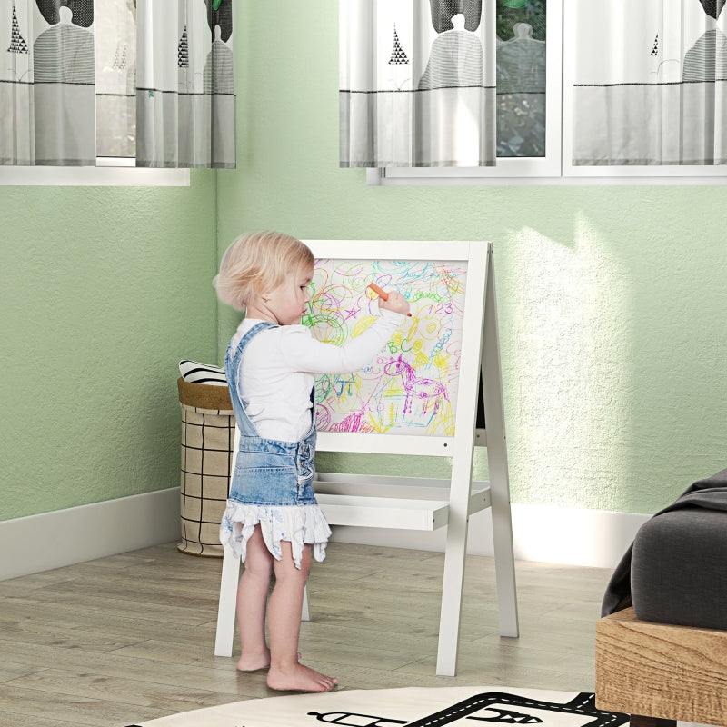 Kids Easel Double Sided Whiteboard Chalkboard Storage 2 in 1 Standing, White