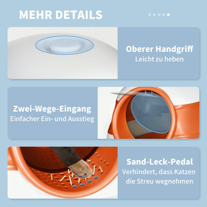 Cat Litter Box, with Lid and Scoop, White/Orange