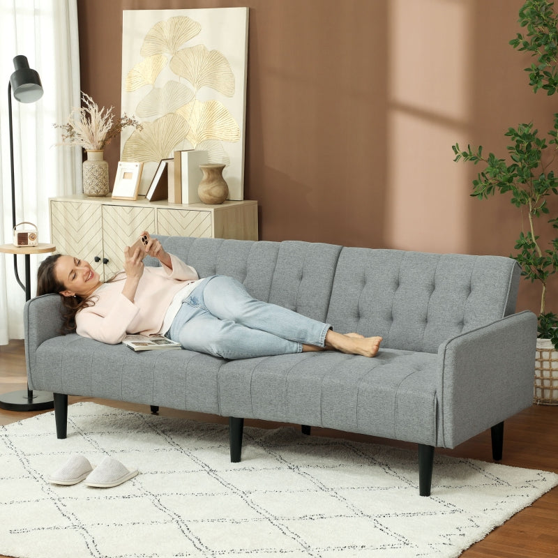Three-Seater Sofa Bed with Cupholders Light Grey