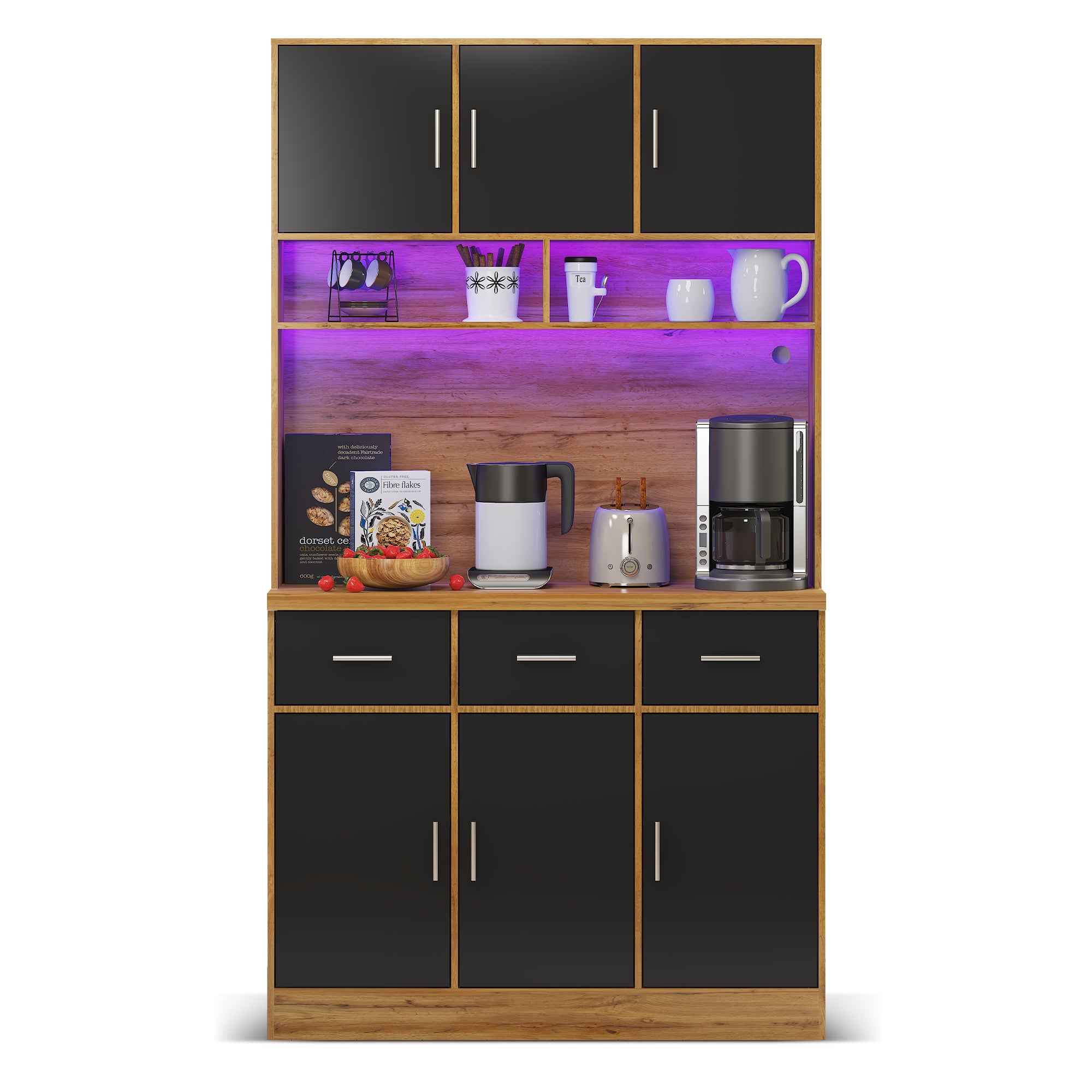 Multifunctional Buffet 100x40x180cm with LED, App Control, Drawers & Power Outlets