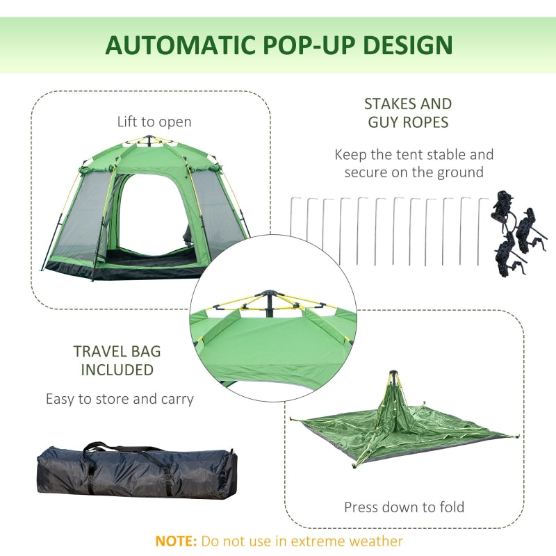 6 Person Pop Up Camping Tent, 2-Tier with 4 Windows 2 Doors, Green