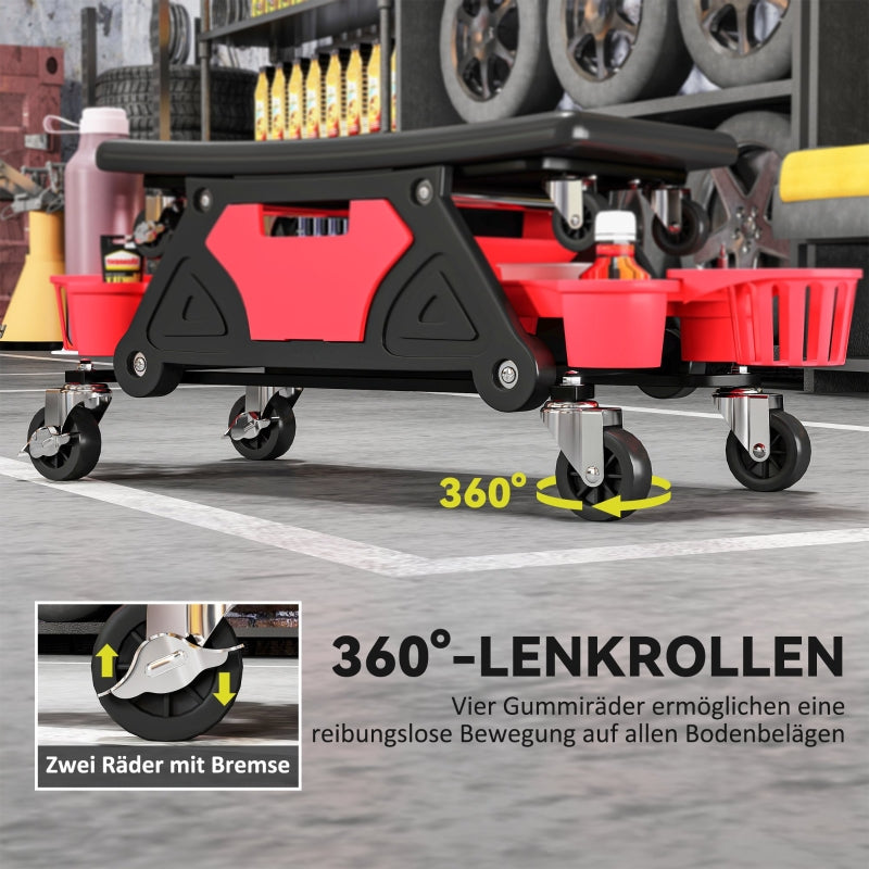 Workshop Stool, Removable Wheels, Storage, Drawer, Red