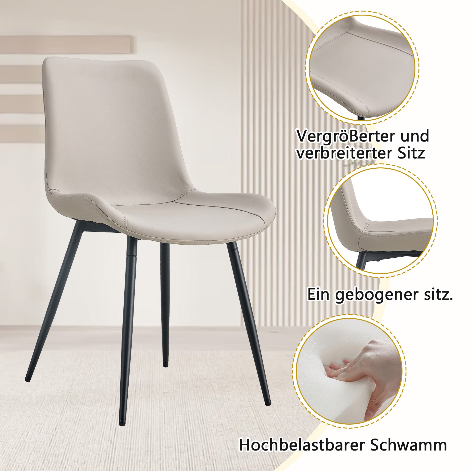 160 cm Rectangular Dining Table Set, Storage & 4 Chairs with Widened Cushions, Warm Grey PU Material