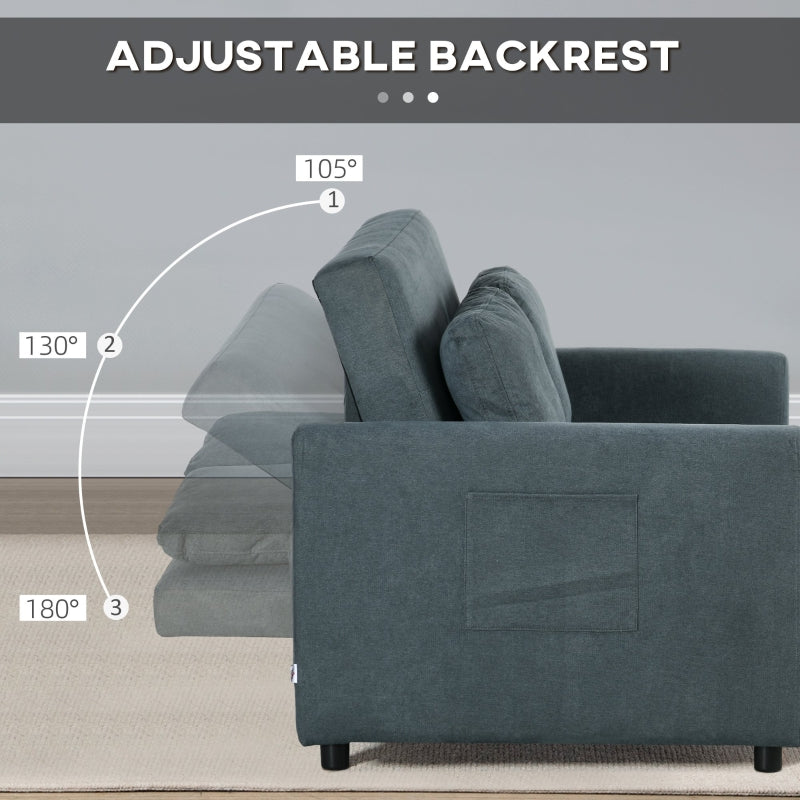 Loveseat Sofa Bed, Convertible Settee with 2 Cushions and Side Pockets, Charcoal Grey