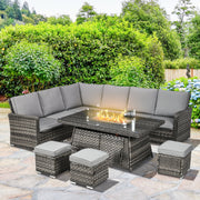 Seven-Piece Firepit Table Rattan Sofa Set - Grey
