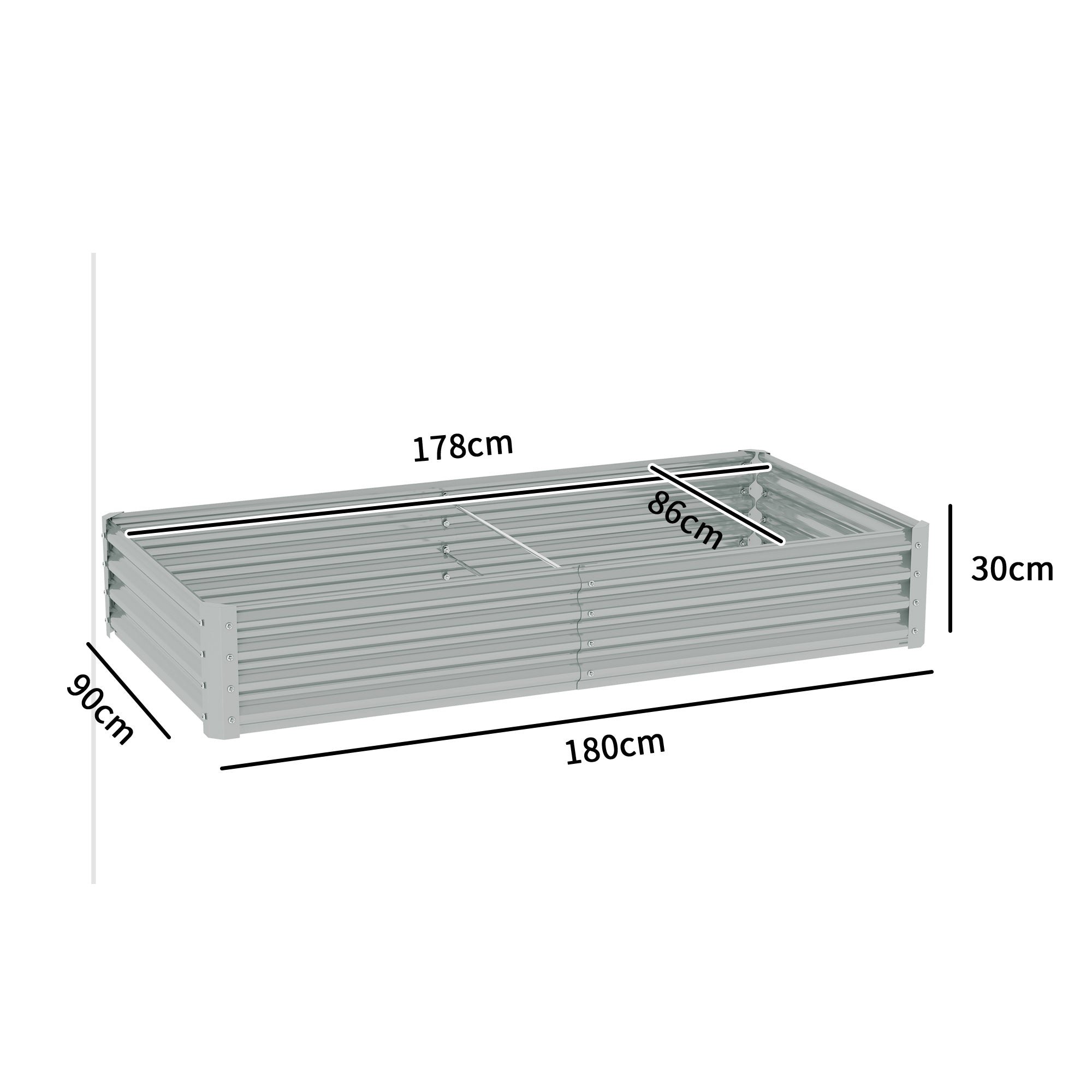 Galvanised Steel Open Planter 180 x 90cm - Silver