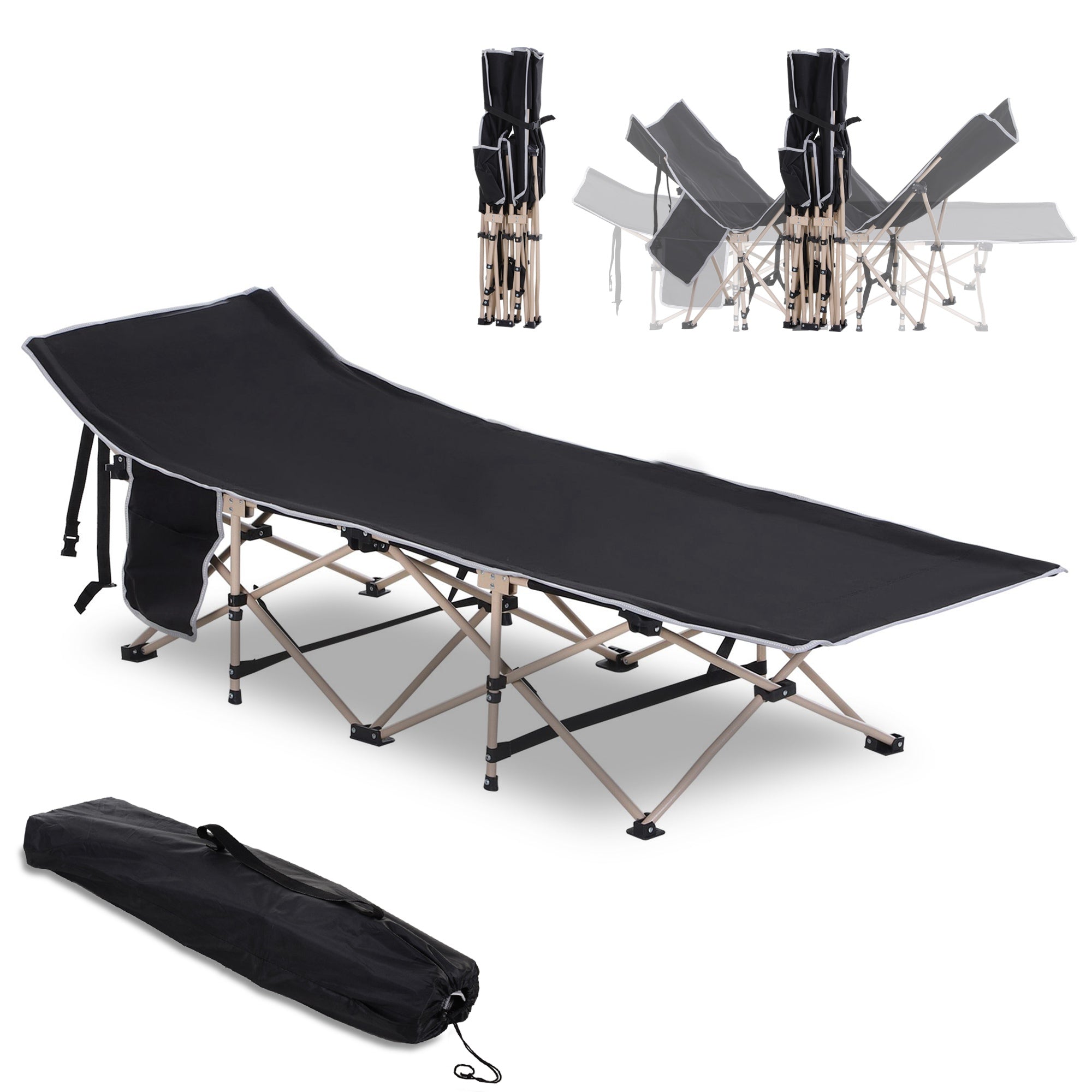 Camp Bed, Foldable Camping, 190x68x52 cm Oxford Black