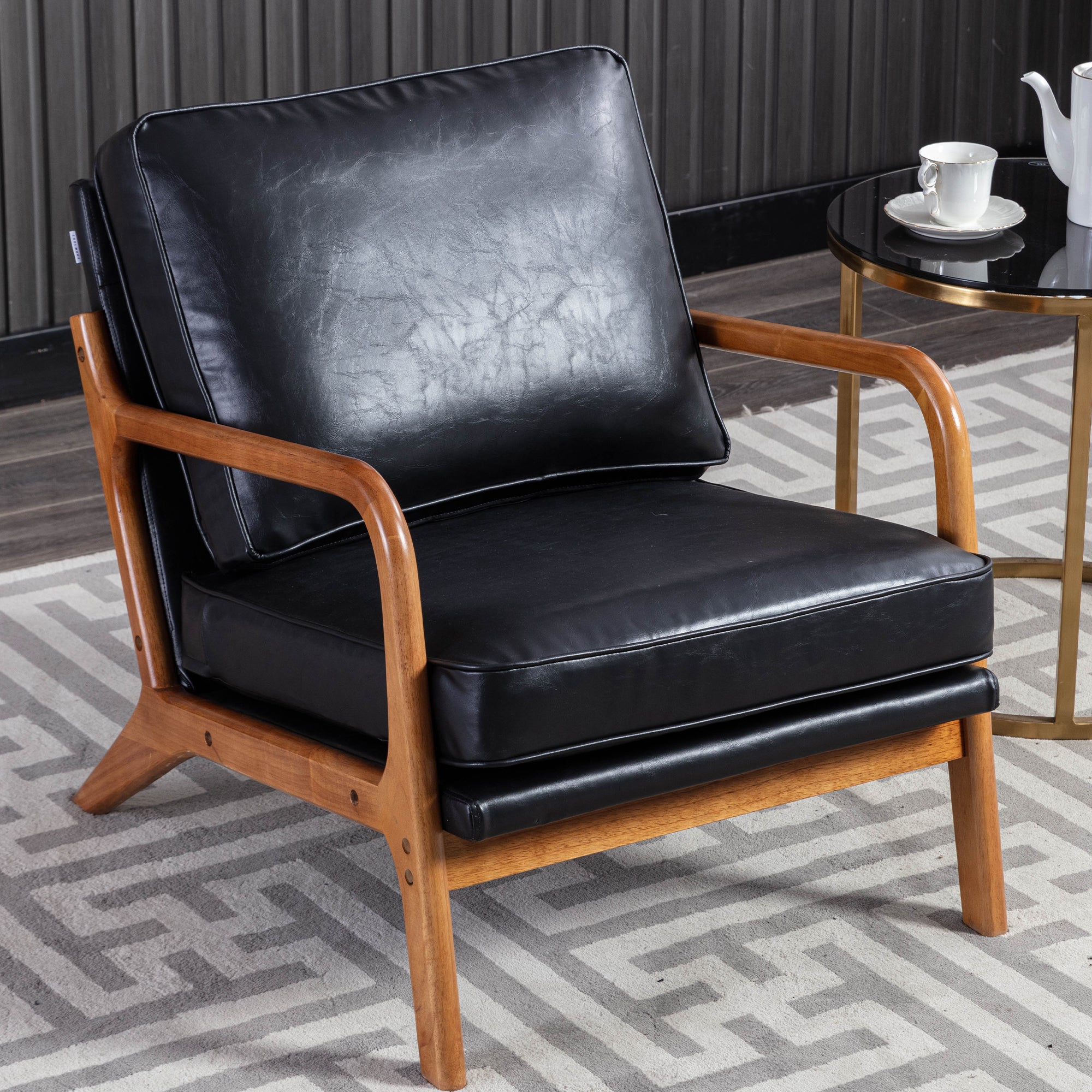 GOMYWAY Accent Chair Mid-Century Modern Armchair with Solid Wood Frame, Black