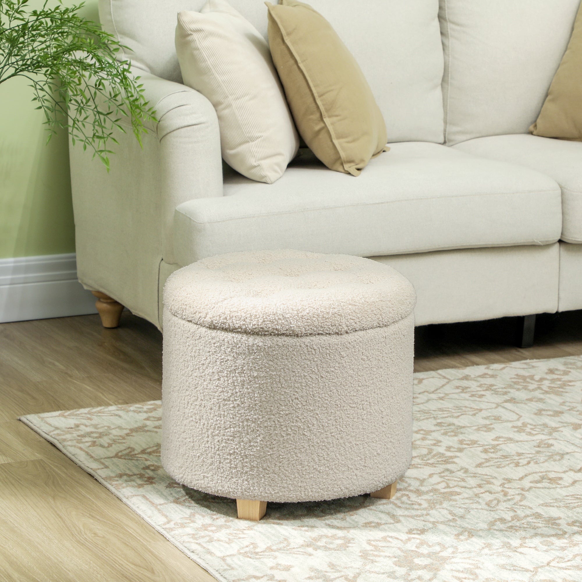 Storage Bench, Upholstered with Lid Cashmere Look Ø45 x 41 cm, Cream White