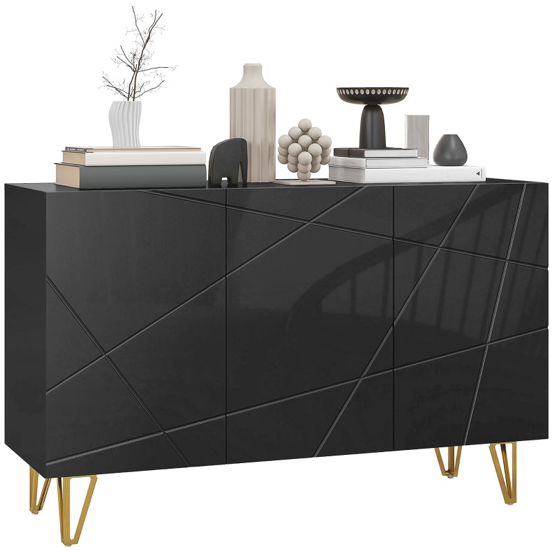 Modern Luxe Sideboard, High Gloss with Hairpin Legs - Black
