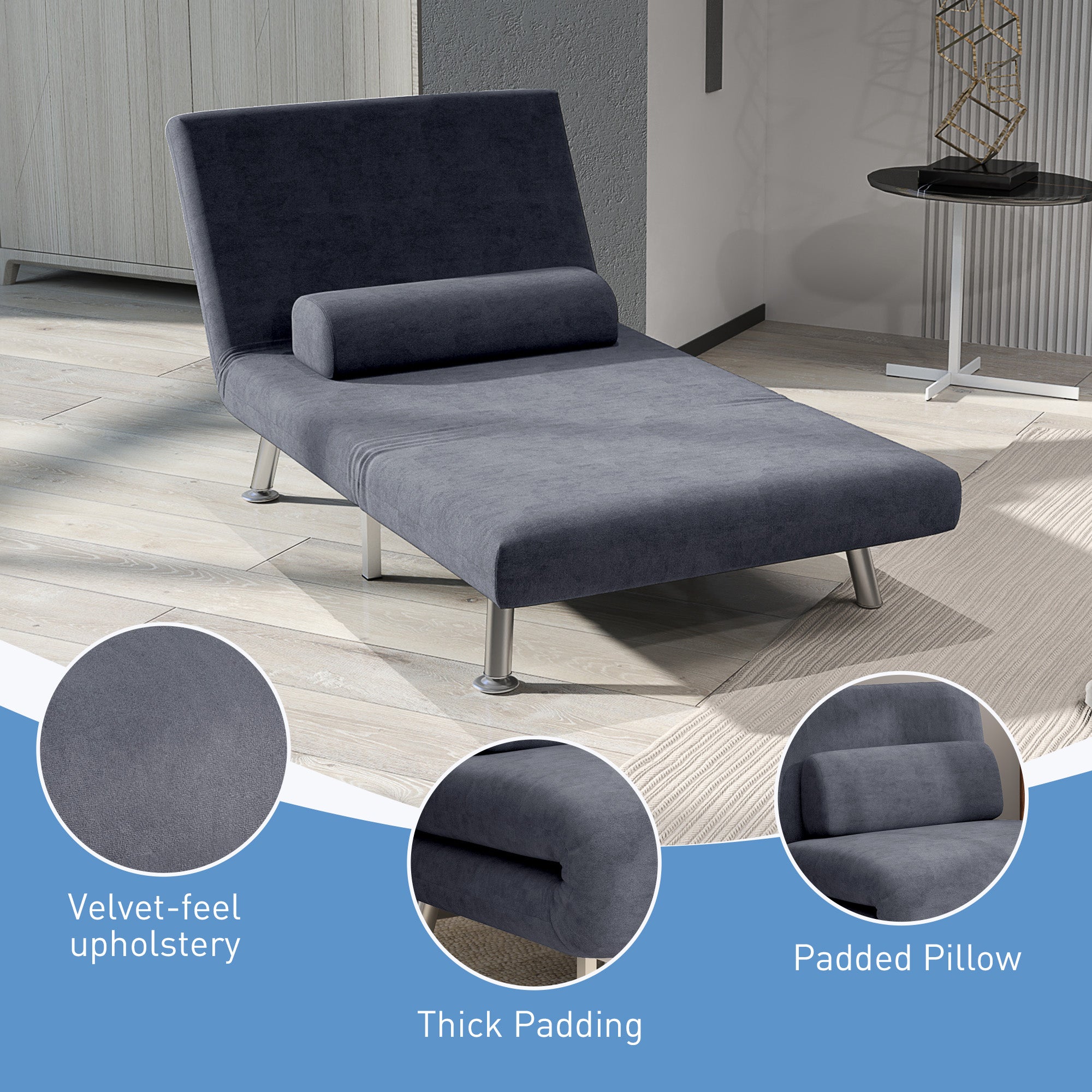 Sleeper Chair, Velvet-Feel, Charcoal Grey