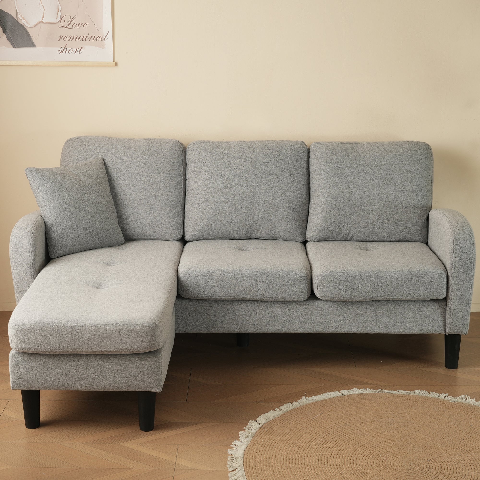 L-shaped Corner Sofa 3-Seater Chaise Longue Modular - Cotton-Linen