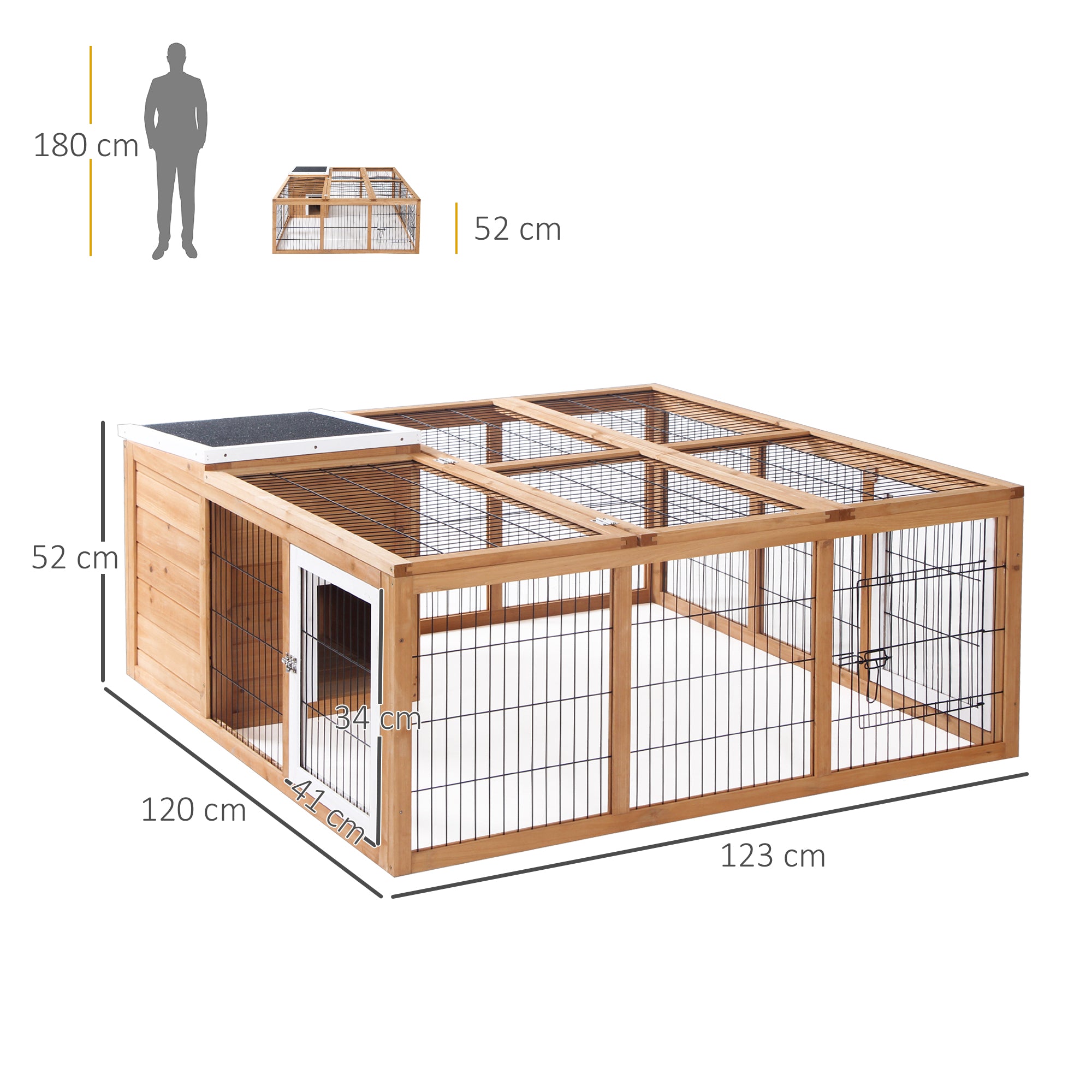 Small Animal Enclosure, Waterproof Roof, Removable Lid, Fir Wood Natural