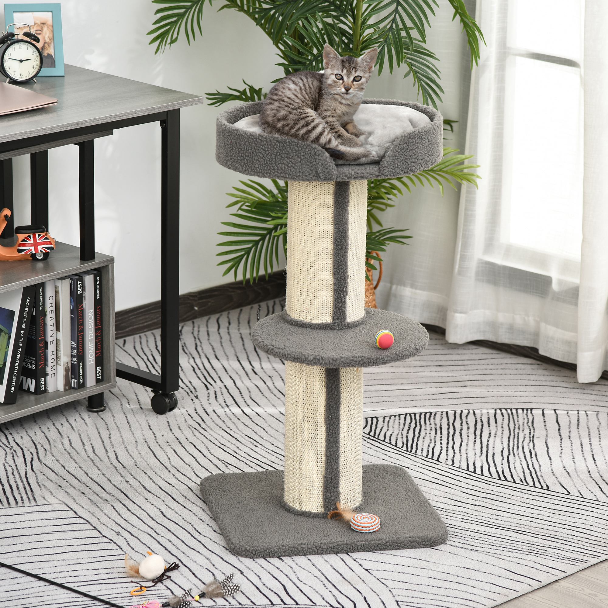 Cat Scratching Post, Sturdy with Platform, Sisal, Grey