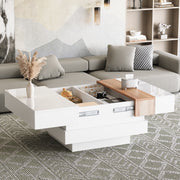 Coffee Table, Square with Extendable Top & Hidden Storage, White High Gloss
