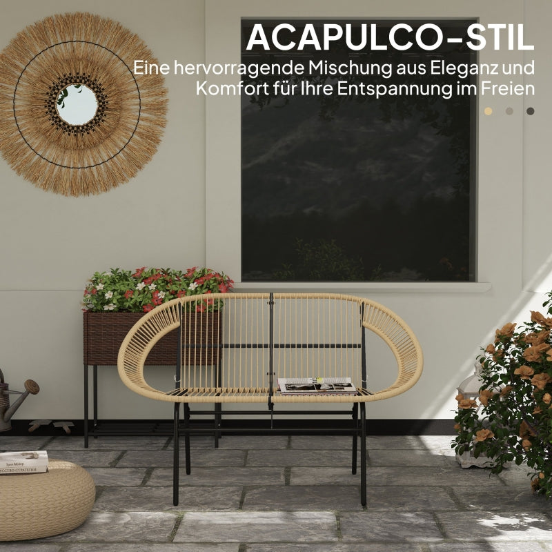 2-seater Garden Bench, Weatherproof Rattan Weave, Polyrattan Khaki