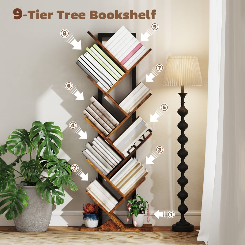 Eight-Section Tree Bookcase, Unique Design Shelf, Wood-Effect