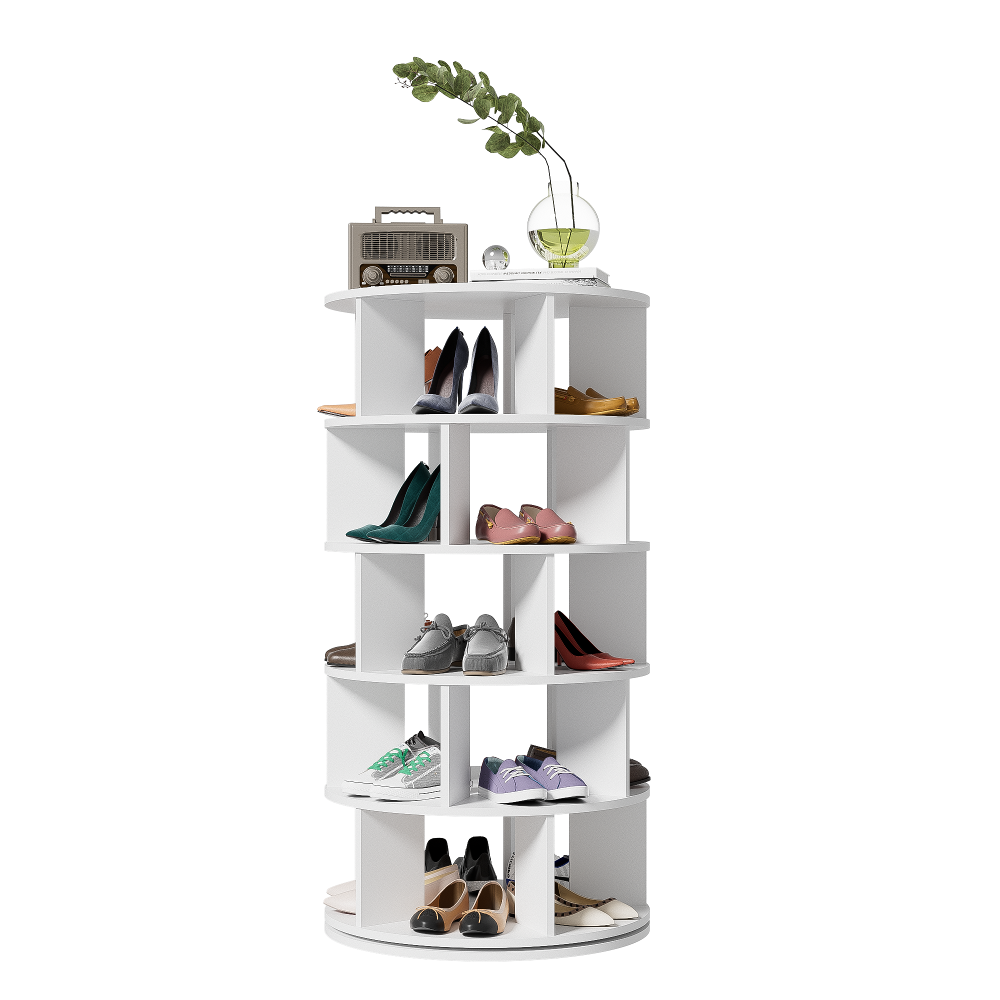Shoe Rack, Rotatable Angle, White, 5 Tiers