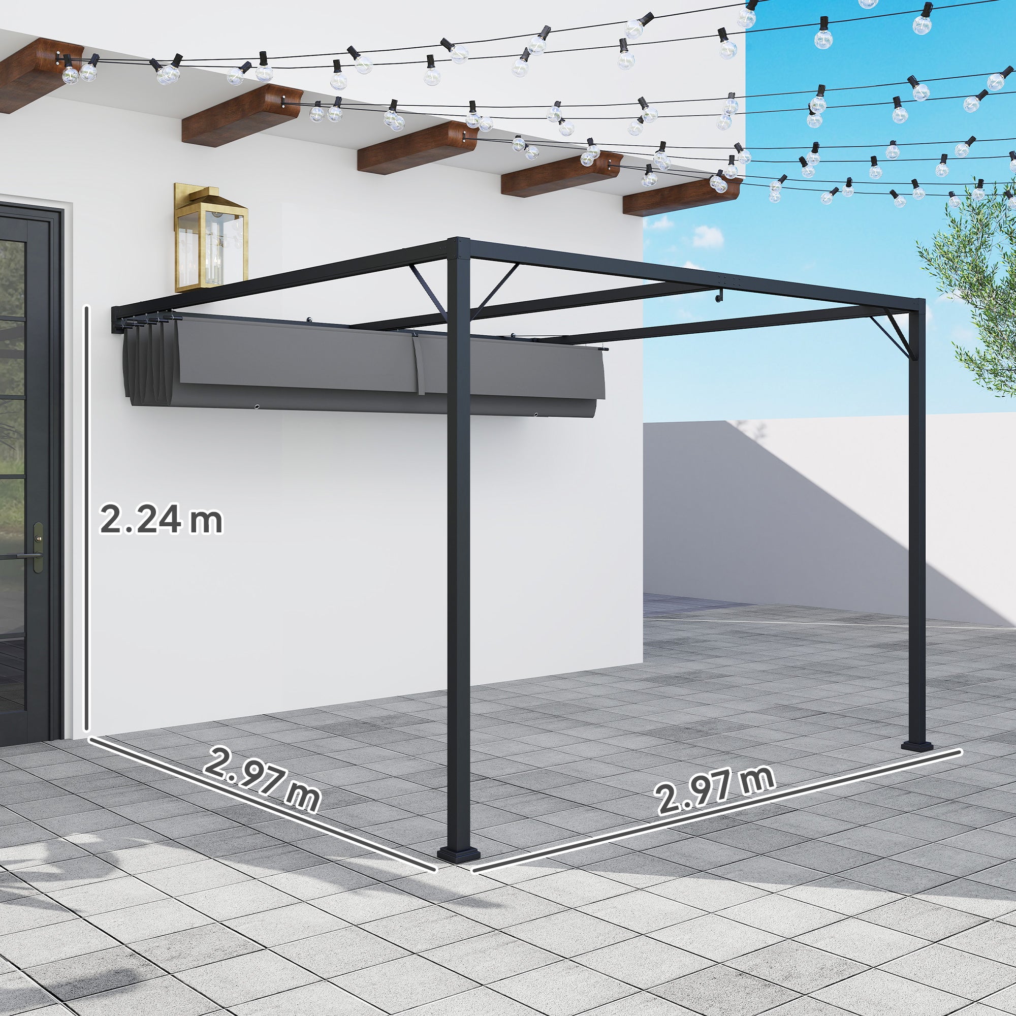 3 x 3 m Pergola with Sliding Canopy, Grey