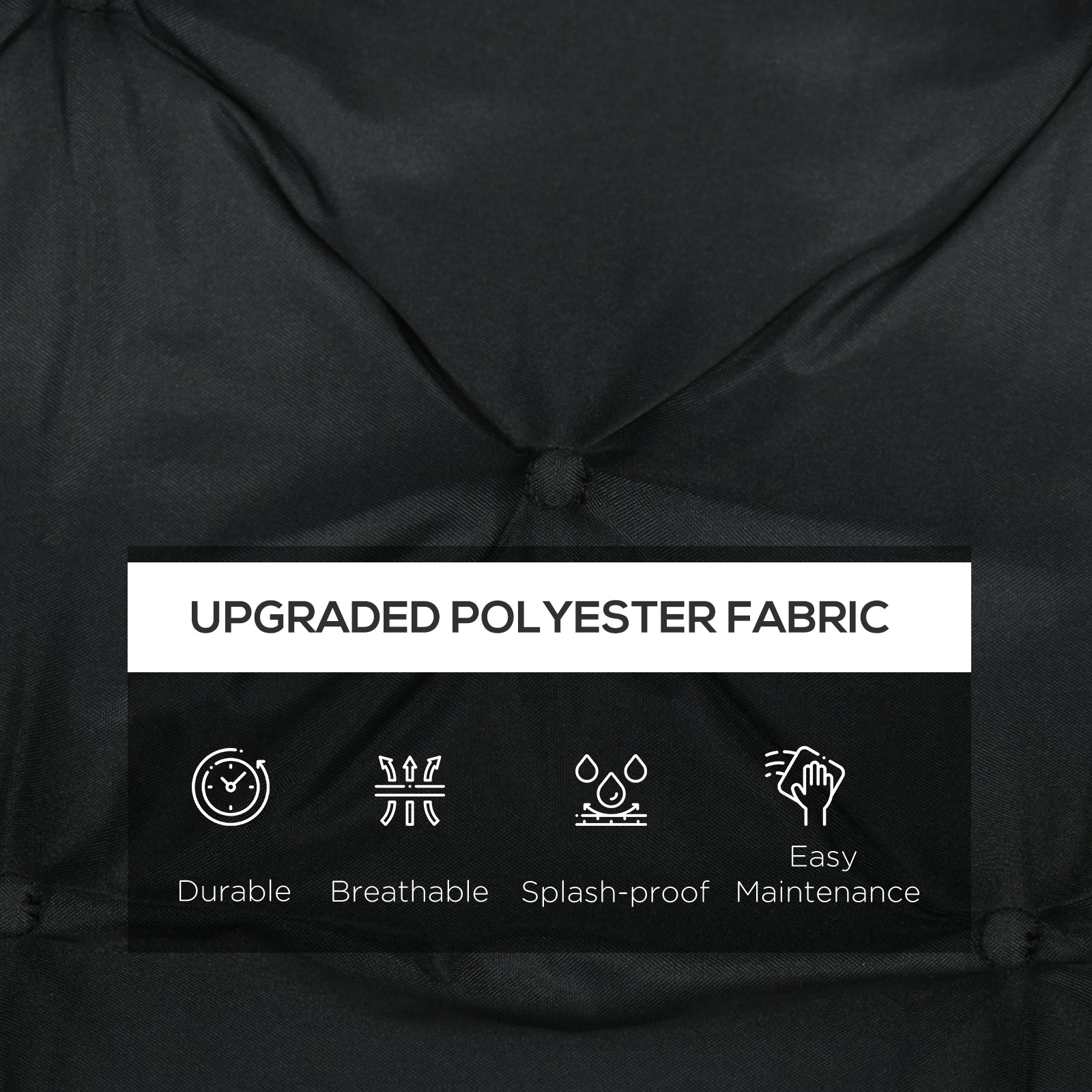 2 Seater Bench Pad, Garden Chair Cushion with Back and Ties 98 x 100 cm, Black