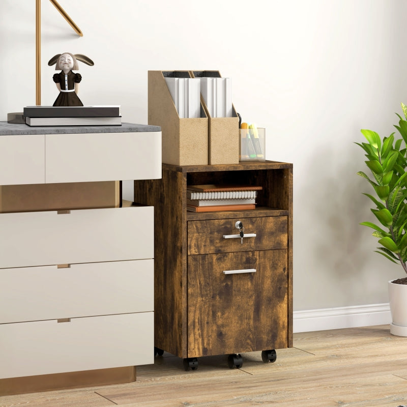 Lockable Two-Drawer Filing Cabinet with Wheels, Wood-Effect