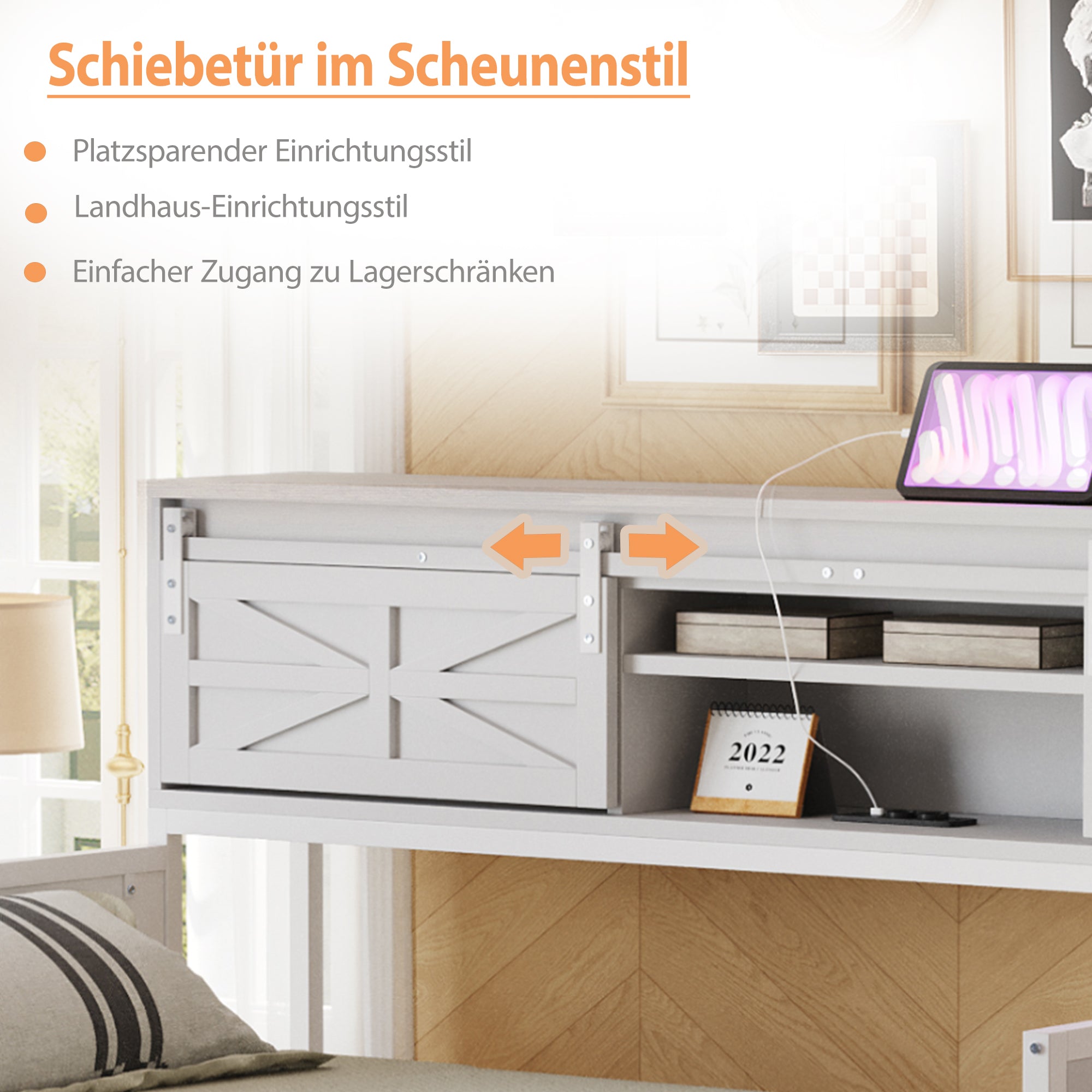 Iron Sofa Bed, 90x200cm Pull-Out with Storage & Sockets, White