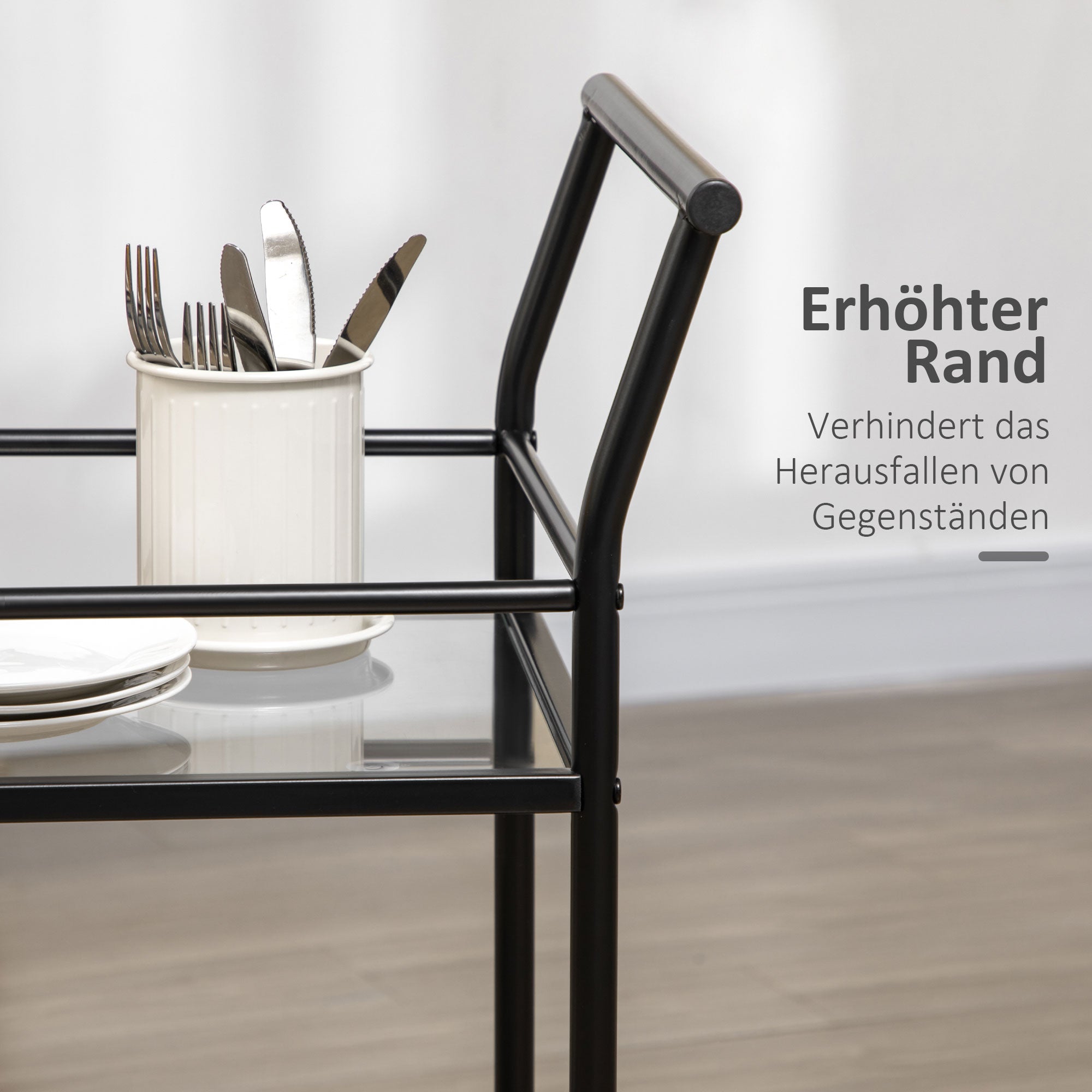 Kitchen Trolley Serving Cart with 2 Shelves and Wheels, Metal Black