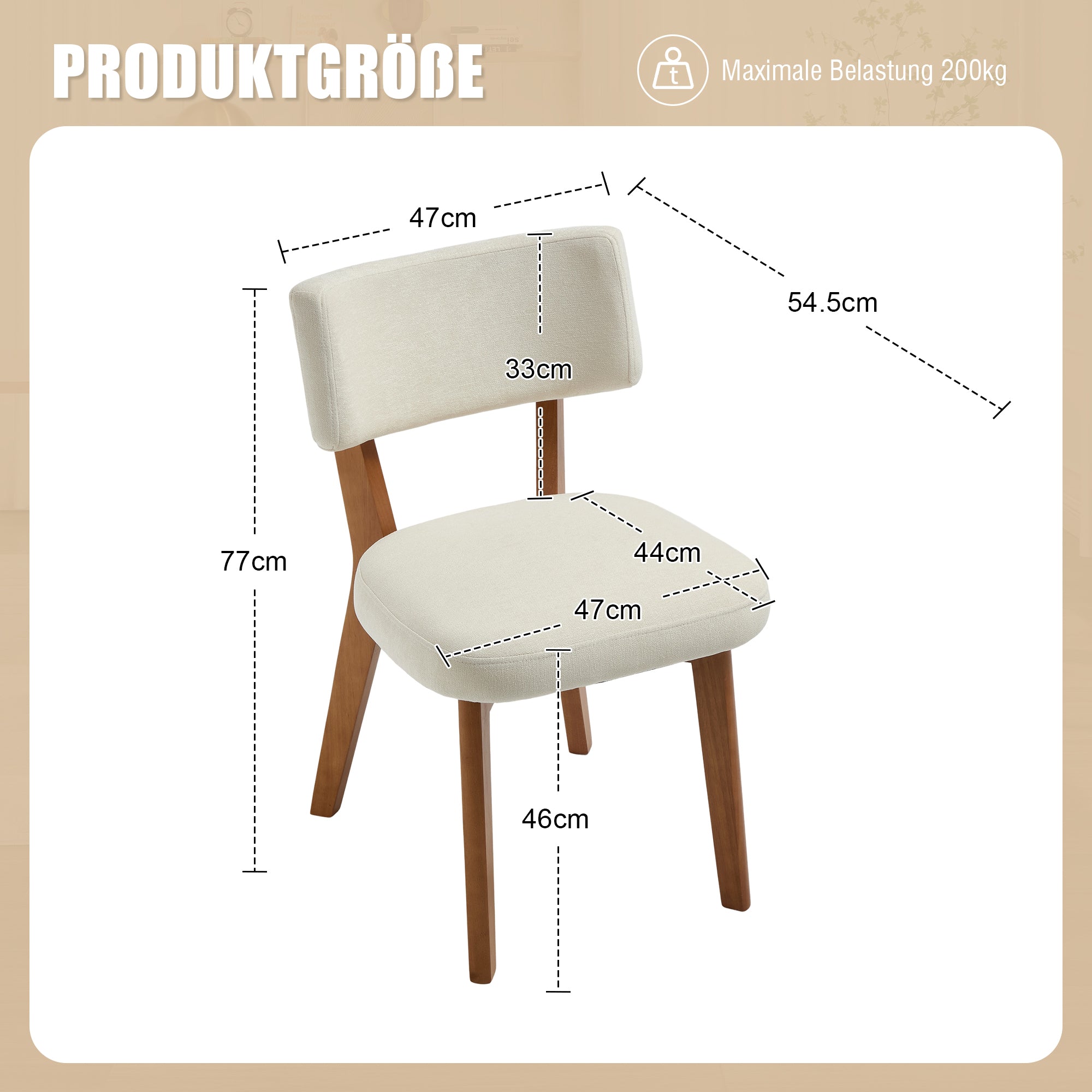 Dining Chair Set of 2, Modern Mid-Century Style Solid Wood Legs, Fabric Upholstered