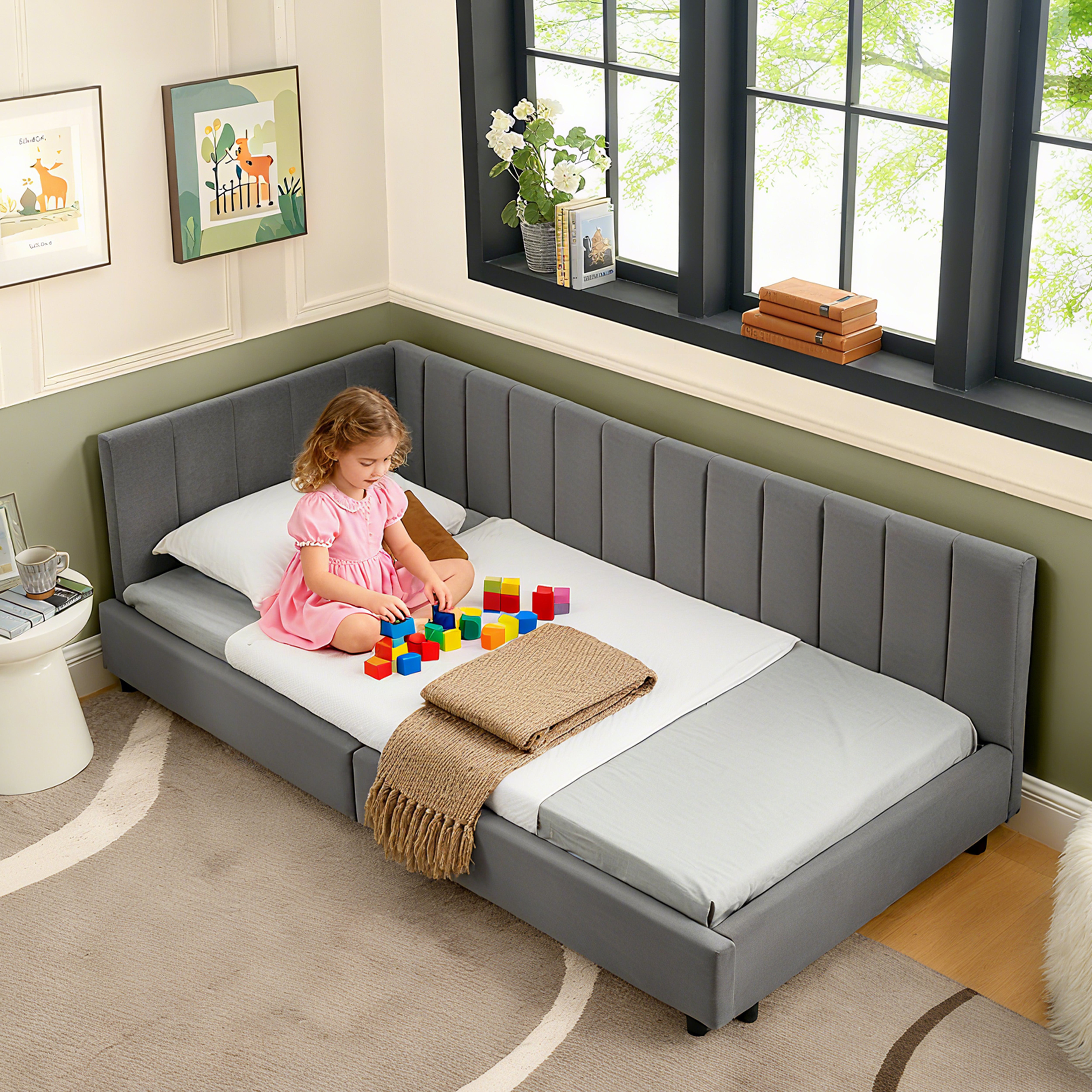 Single Bed 90x200cm High Backrest for Kids & Guest Rooms, Dark Grey Velvet