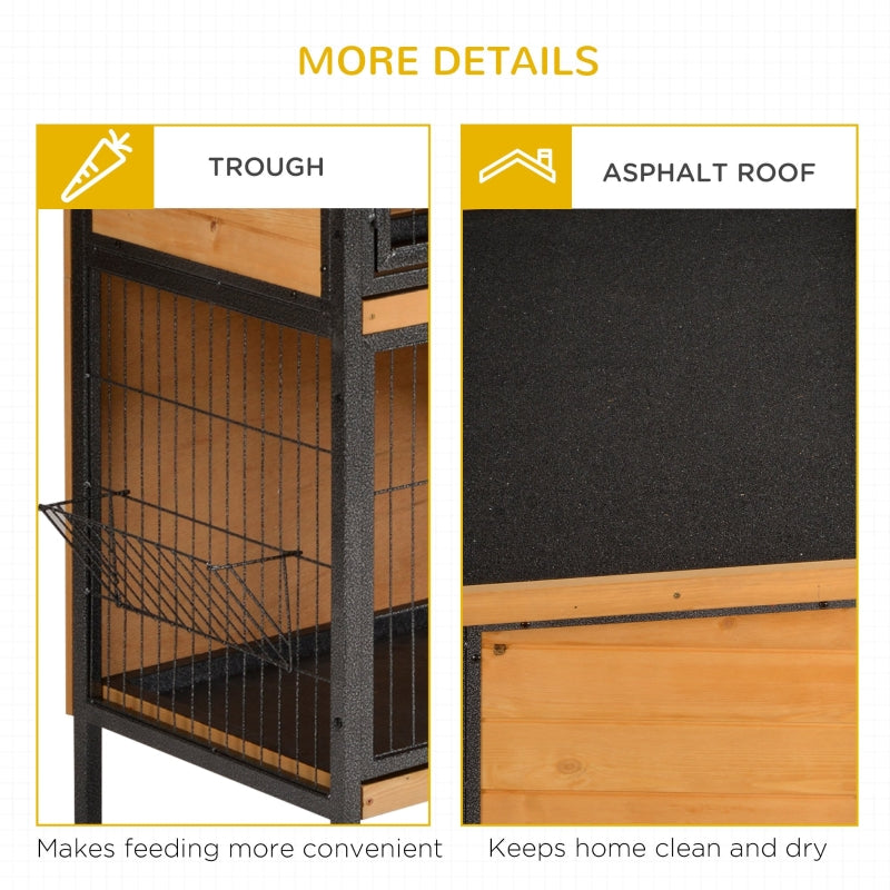 Rabbit Hutch Outdoor Guinea Pig Bunny Cage Metal Frame No-Leak Tray Openable Roof Light Yellow
