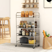 4 Tier Kitchen Storage Trolley Adjustable Shelves Stainless Steel, Silver