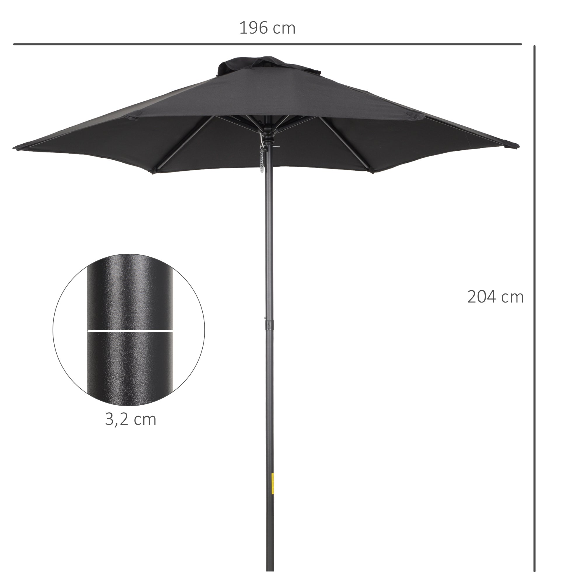 Parasol Ø196 cm, Rotating Folding Balcony Beach Windproof, Black