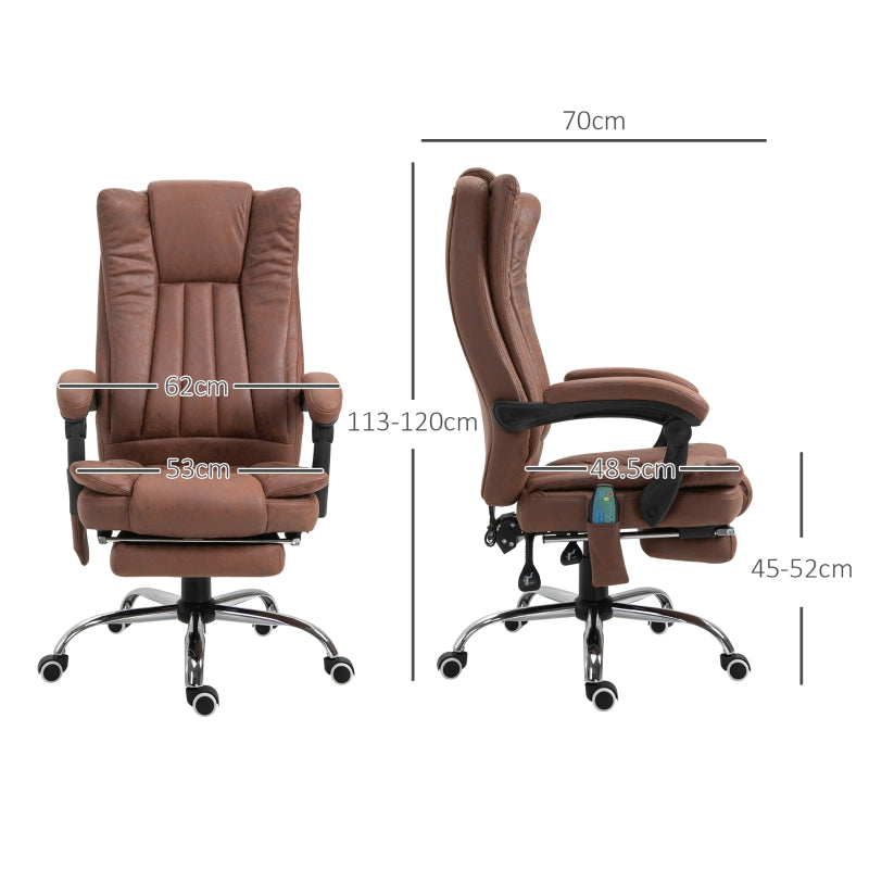 Office Chair, Massage Heat Reclining Footrest Adjustable Height Swivel, Brown Microfibre