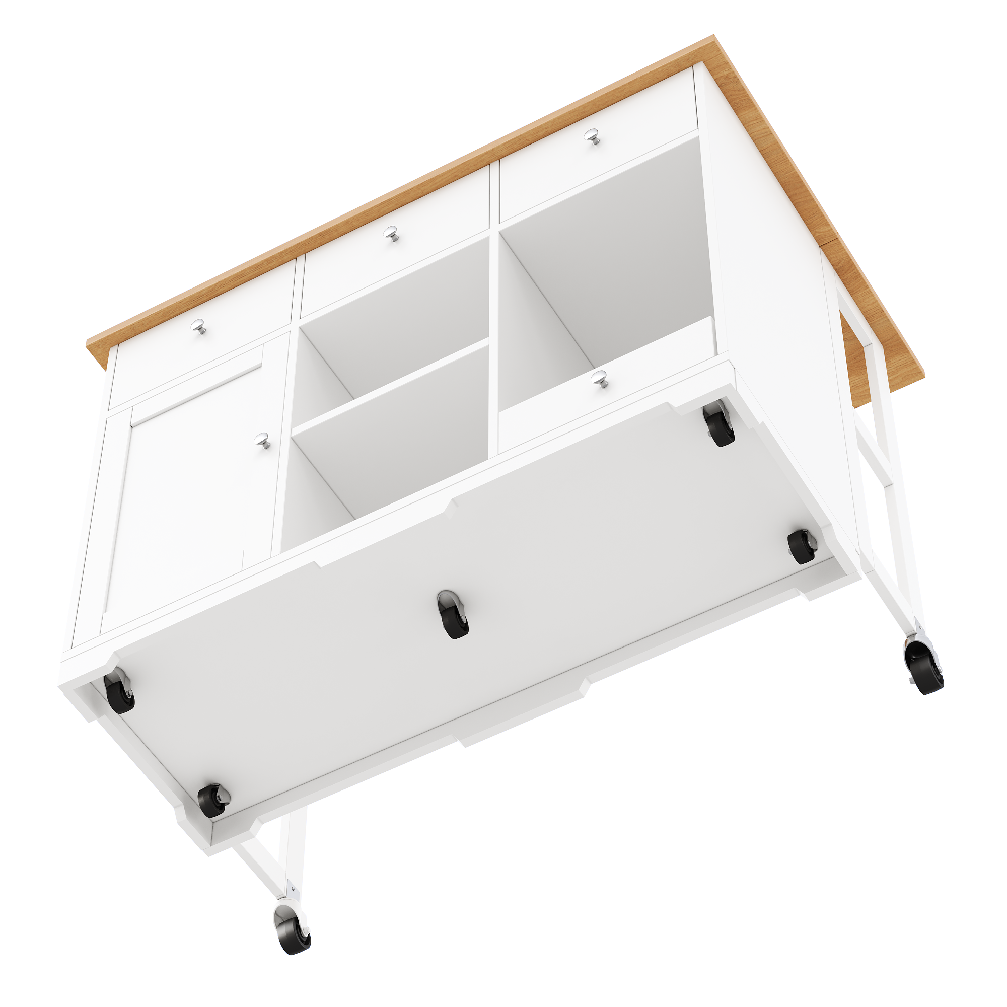 Kitchen Trolley, Mobile Serving Island Drawer Pet Food Area, White