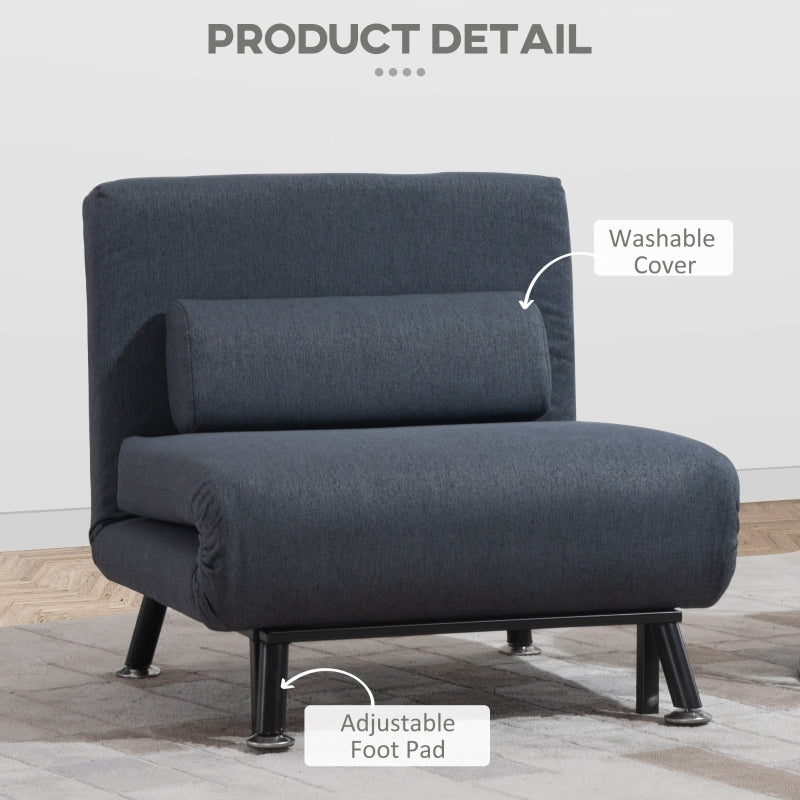 Linen Chair Bed, 3-in-1 Convertible Sleeper Chair with Adjustable Backrest, Dark Grey