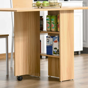 Folding Dining Table, Drop Leaf Small Spaces with Storage Shelves, Teak