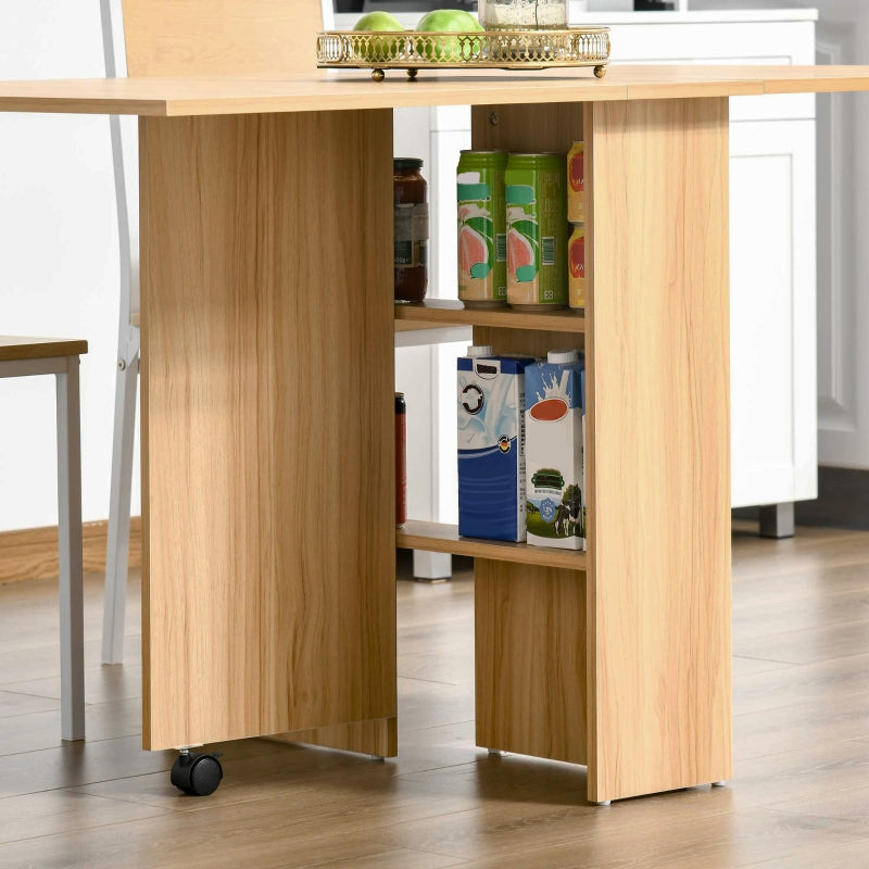Folding Dining Table, Drop Leaf Small Spaces with Storage Shelves, Teak