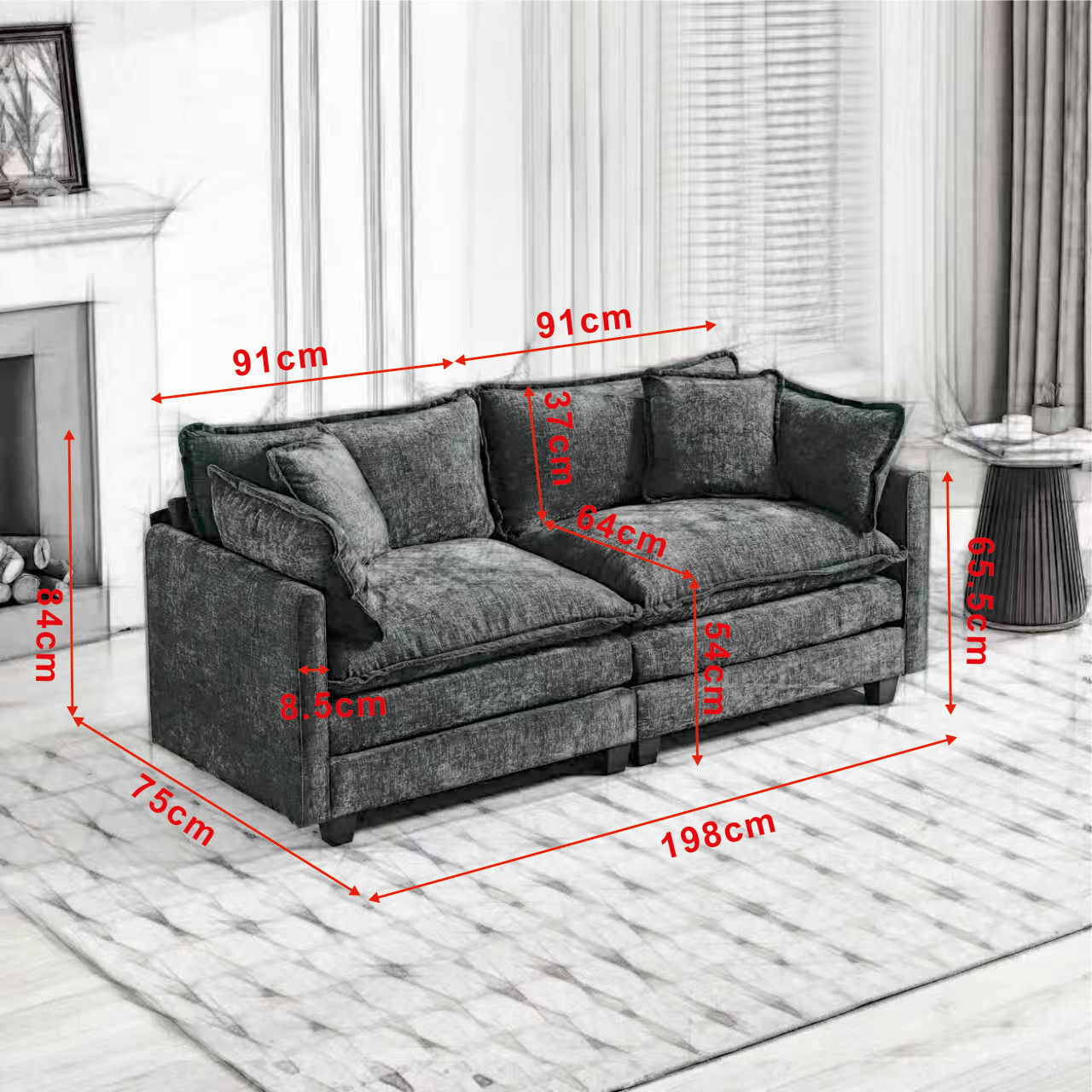 Cloud Sofa Loveseat Modern Sectional Couch Chenille Fabric, Green