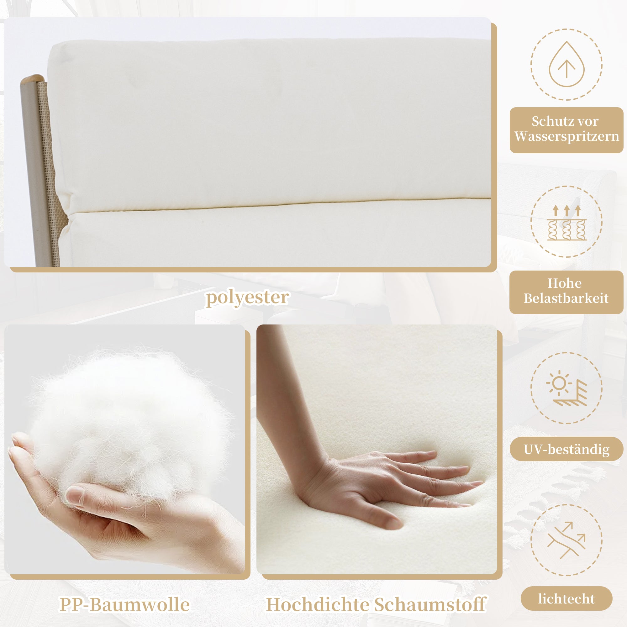 Garden Dining Set, 7-Piece Furniture Set for 6 People with 1 Table and 6 Chairs, Galvanized Iron and Plastic Wood, Khaki and Beige