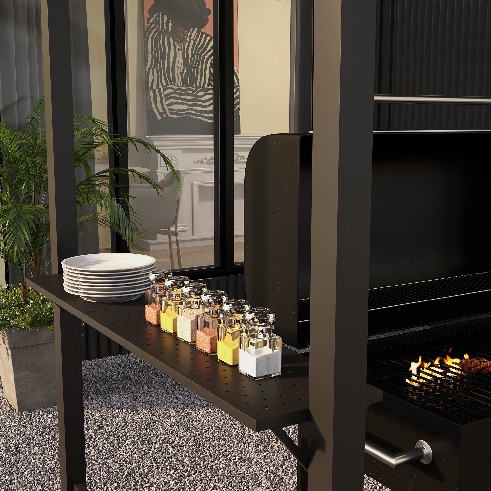 Grill Pavilion, Double Roof Windproof Shelves UV Protection, Dark Grey Steel